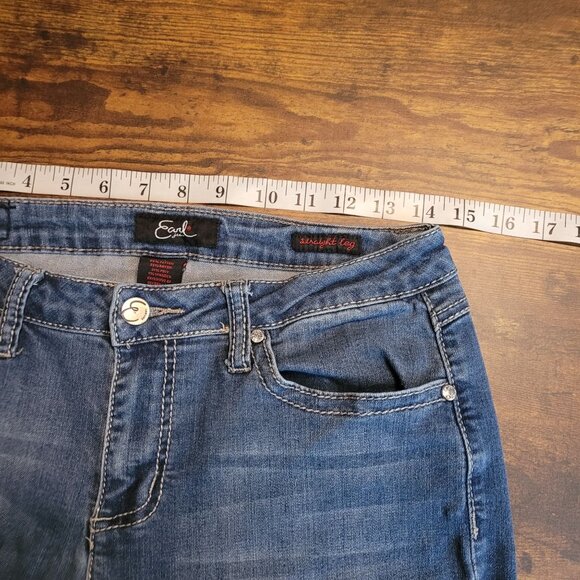 Earl Jeans Womens 10 Straight Leg Embellished Button Flap Mid Rise Medium Wash - Picture 6 of 11